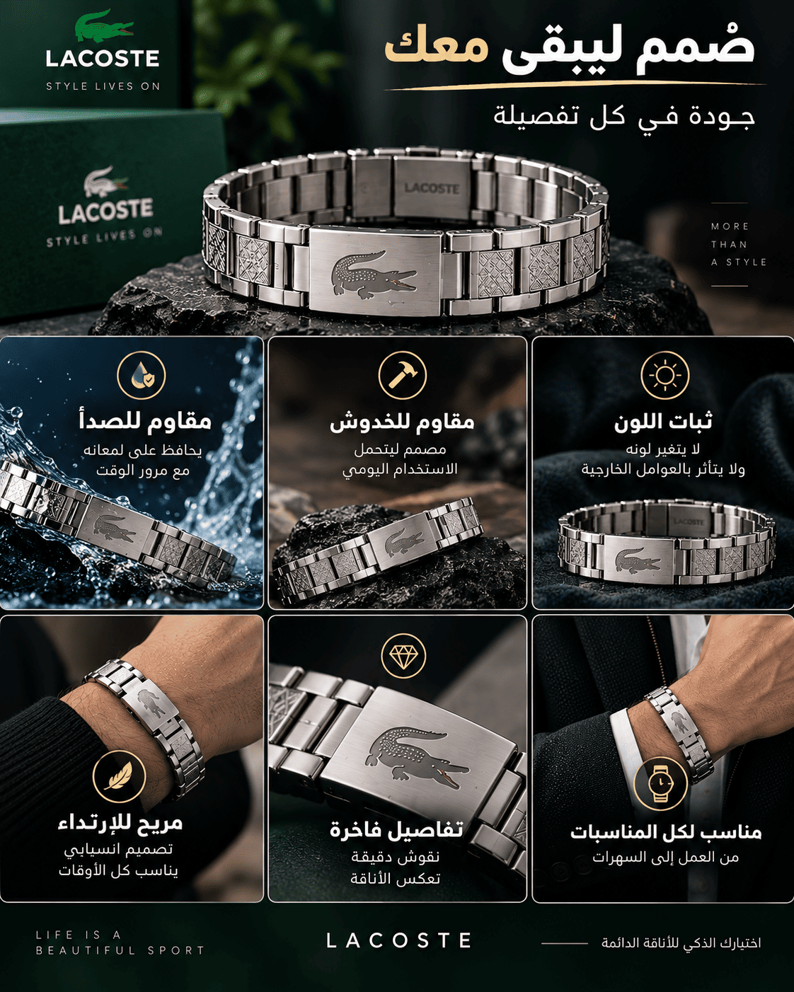 Bracelet Lacoste – Acier Inoxydable Brossé